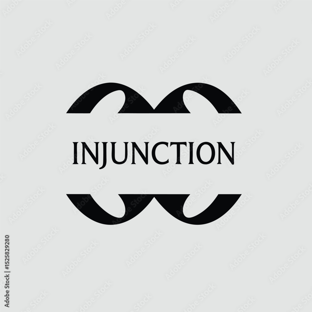Poster the word injunction displayed with an abstract symmetrical elegant design