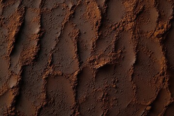 Fototapeta premium Close-up of textured surface resembling rich brown powdery substance with uneven ridges and patterns suggesting depth and tactile roughness