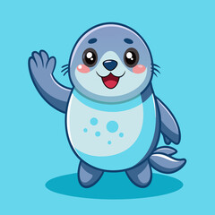 Obraz premium Adorable cartoon seal waving hello transparent background