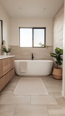 Modern Bathroom with Freestanding Bathtub and Window