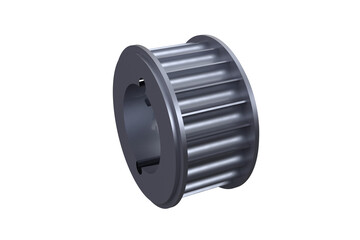 Detailed 3D Render Industrial Timing Pulley Gear Wheel Mechanical Power Transmission Drive System Machine Element Isolated Transparent Background High Resolution Engineering Design Component