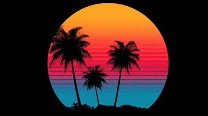 Naklejka premium Palm trees sunset circle graphic design