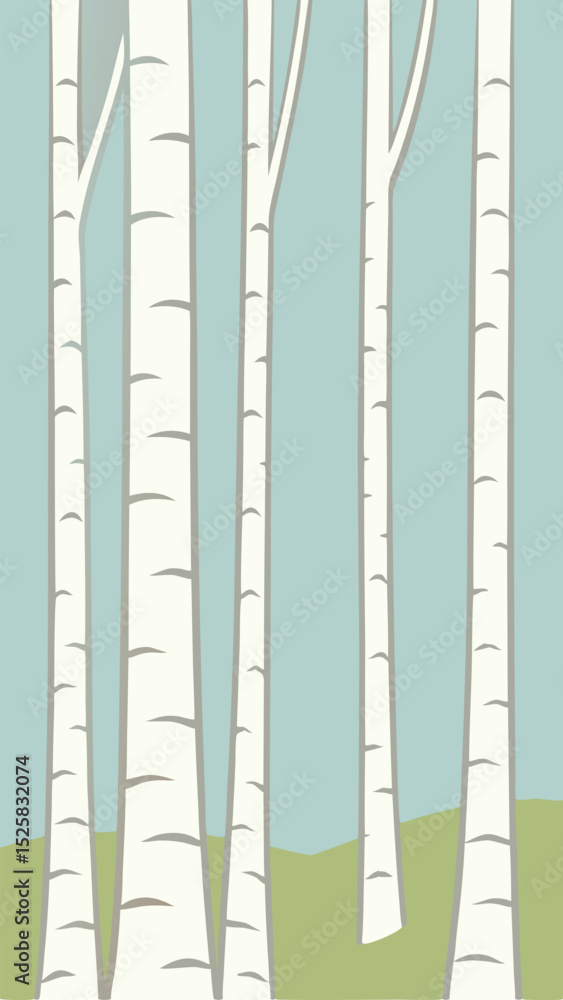 Poster minimalist birch tree forest illustration with transparency perfect for various design projects