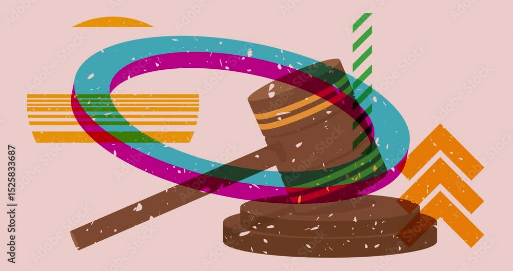 Aufkleber risograph gavel with geometric shapes animation. moving object in trendy riso graph design video.