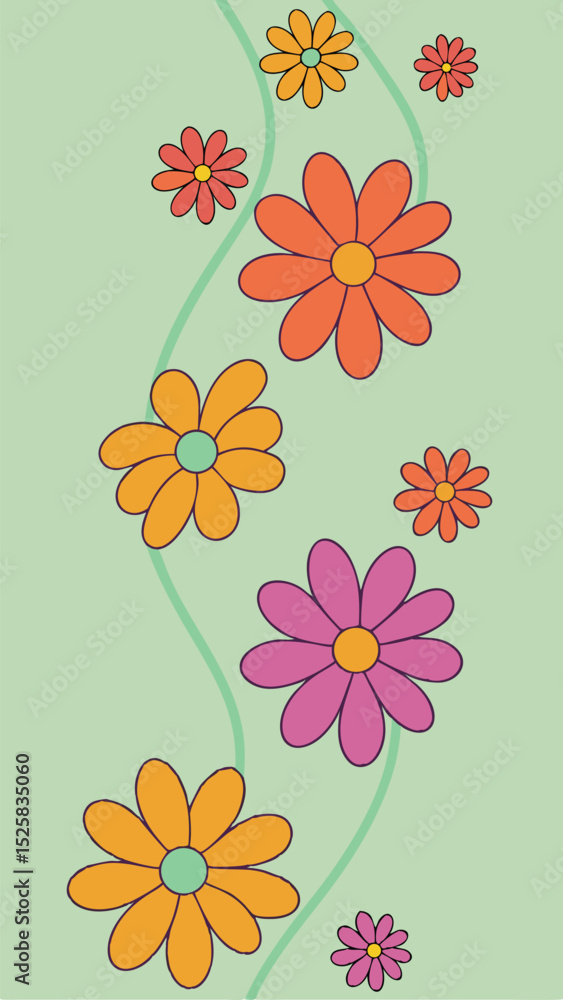 Poster retro floral pattern with transparent background perfect for various design projects