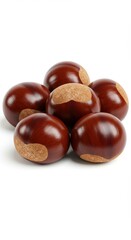 Hyper-Realistic 3D Render of Whole Fresh Chestnuts on White Background