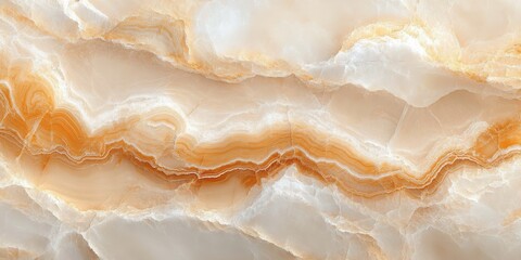 Close-up of textured natural onyx stone with layered white, beige, and orange patterns creating a smooth, translucent surface