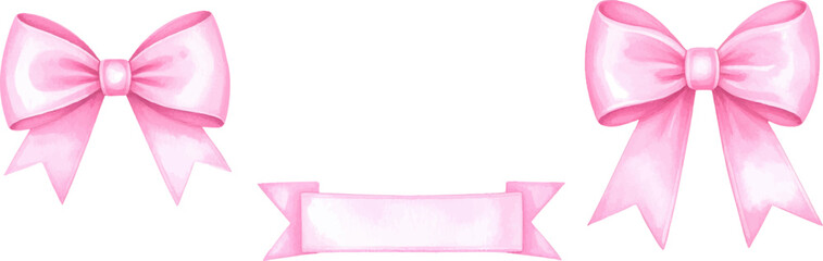 Pink Satin Ribbon Bow is a festive decoration for celebrations, gifts or holidays isolated on white background.