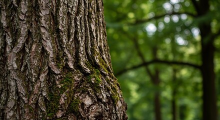 Obraz premium Tree Bark Texture Closeup with Moss in a Forest Setting