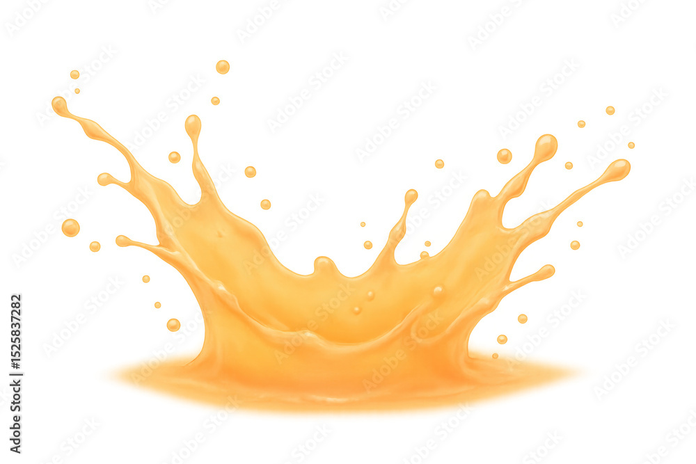 Poster orange juice splashing dynamically, generating vivid droplets with energetic motion, highlighting be