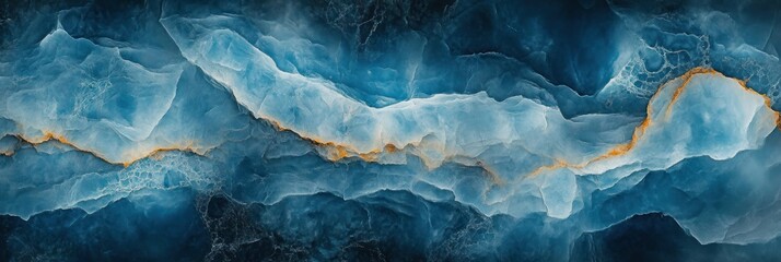 Abstract close-up of layered blue and orange crystalline rock formations with translucent textures and intricate natural patterns