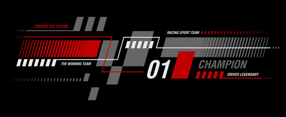Racing background. Racing sport background design. Car stripes. Speed line sticker design. Graphic sport decal element. Automobile decoration. Racing design with title typography