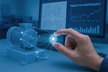 Predictive maintenance engineer uses digital technology to analyze machine parts and improve equipment performance with advanced data insights