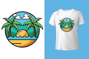 Dolphin Dreams Beach T-Shirt Design – Playful Dolphins with Ocean Waves and Sunset