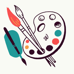 Artist's Palette with Paintbrushes and Quill