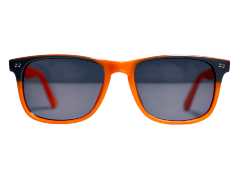 A pair of sunglasses with orange frame on white or transparent background.