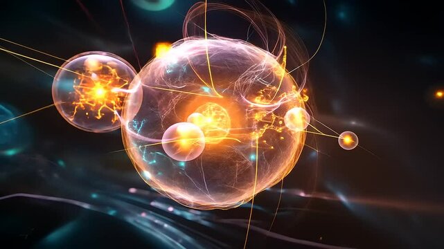 Colorful abstract representation of atomic particles in motion
