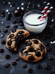 Chocolate chip cookies with milk