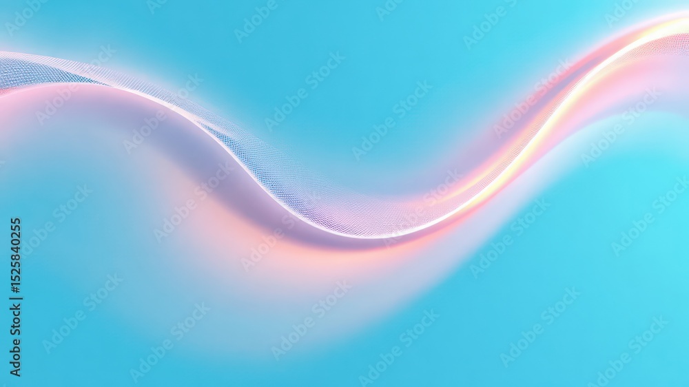 Poster abstract pastel wave on a blurred blue background with a subtle iridescent glow and intricate mesh d