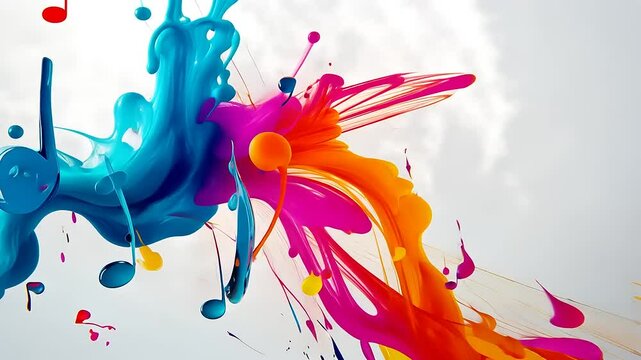Colorful abstract splash with musical notes and vibrant hues