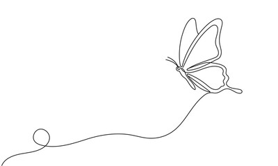 Butterfly drawing drawn with one continuous line. Single line design of beautiful butterfly for logo, business, social media. Vector editable illustration. Editable stroke