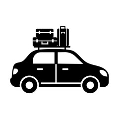 Icon of a car with suitcases. Vacation and travel icon.
