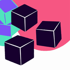 Abstract 3D Cubes Floating on Colorful Background