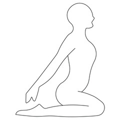 Vector silhouette sketch of a woman's body, fashion illustration of a nude lady, line art drawing of a naked model, or outline figure of a pregnant mother with baby