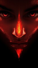 Red glowing single eye logo on black background, used as car racing team wallpaper, symbolizing focus, power and determination in high-speed competition