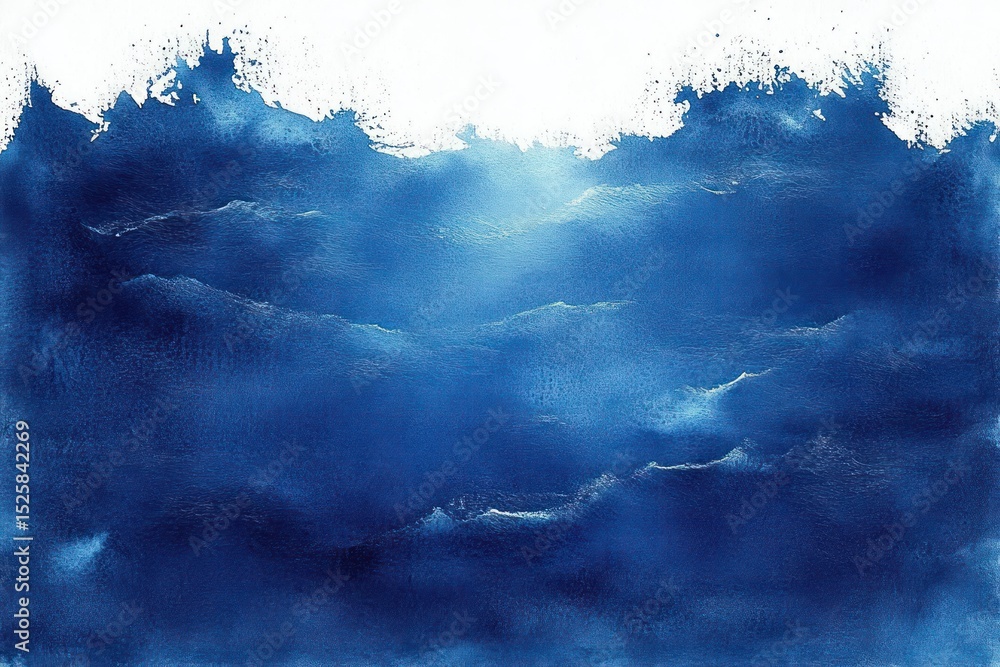 Poster abstract deep blue ocean waves with light reflections creating a serene and calm atmosphere