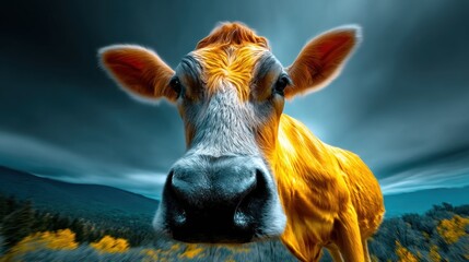 Close-up cow, vibrant colors