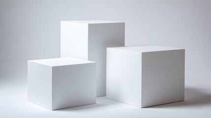 Three White Geometric Cubes Against A Gray Background In Soft Lighting