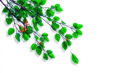 Obraz premium Green leaves on branches against white