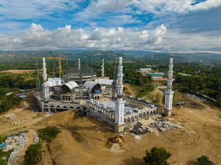 Drone view of new mosque in Zamboanga City. Sadik Grand Mosque. Mindanao, Philippines.
