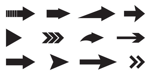 Set of modern and minimalist arrow. Directional black arrow sign set design. Vector illustration.