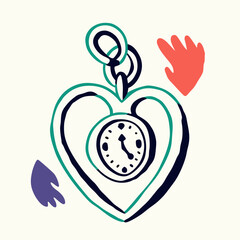 Heart-Shaped Pocket Watch Illustration, Time Management Concept