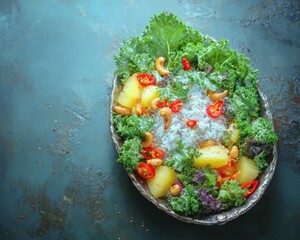 Colorful rice bowl with greens