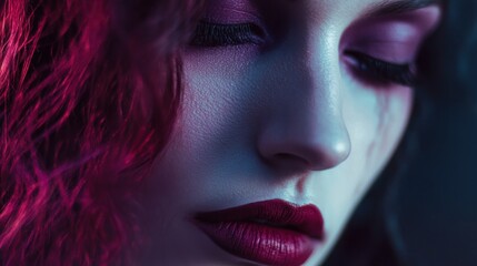 Enigmatic beauty portrait with dramatic makeup and artistic expression