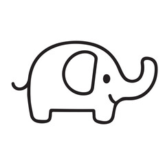 Minimalist vector doodle of a cute elephant in black and white, outlined in strong black lines with no textures, colors, or complex patterns.

