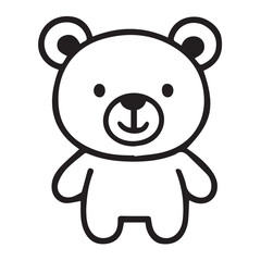 Minimalist doodle style vector of a teddy bear, black and white design with smooth curves, simple form, and strong black outlines without added decoration.