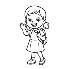 Minimalist vector of a young schoolgirl in kindergarten, black and white themed, with bold outlines and back to school elements like a book or backpack.