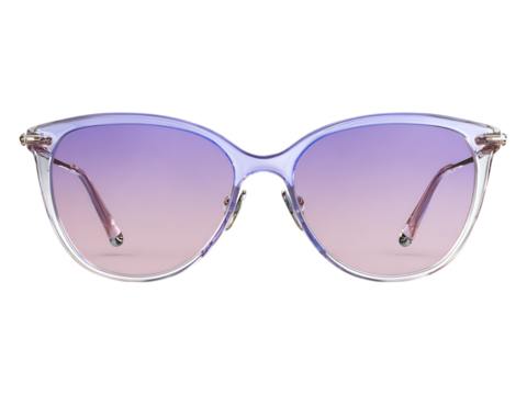 Close up view of purple gradient lens cat eye sunglasses.