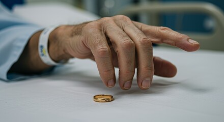 A Hospital Bed, A Ring, and A Hand: A poignant image capturing the fragility of life and the enduring power of love.