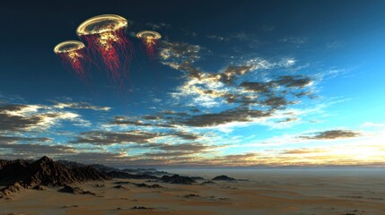 Desert sky with glowing jellyfish