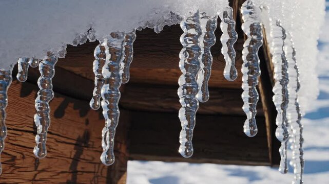 Closeup of Icicles Dripping Water