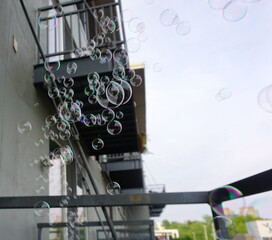 Bubbles Floating Outside a Condo Balcony in Milwaukee, Wisconsin