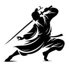 Samurai with katana in attack pose vector silhouette