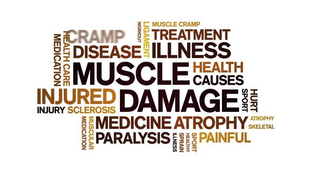 Muscle Damage animated word cloud;text design animation tag kinetic typography seamless loop.一级词: