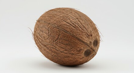 Hyper-Realistic 3D Render of a Whole Fresh Coconut on White Background
