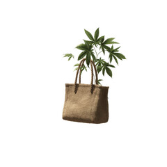 Jute Tote Bag with Tropical Plant - Sustainable Shopping Concept